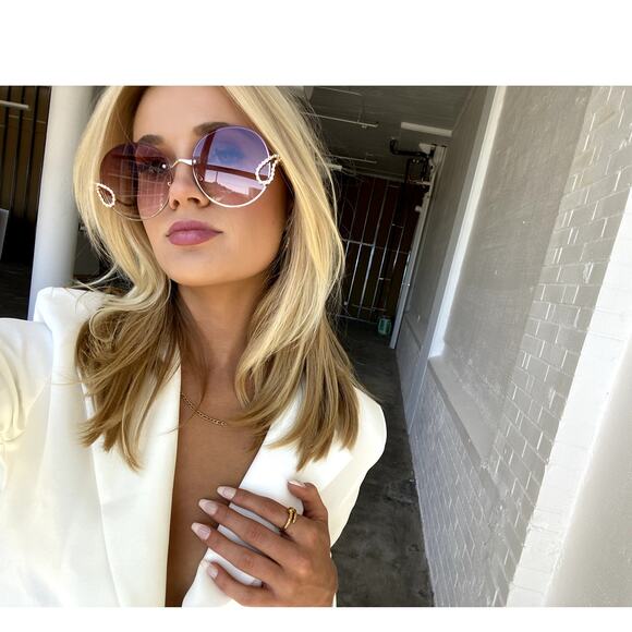 Large OVERSIZED Round Diamond Rhinestone Jeweled Women's Blue Pink Sunglasses - Picture 8 of 8